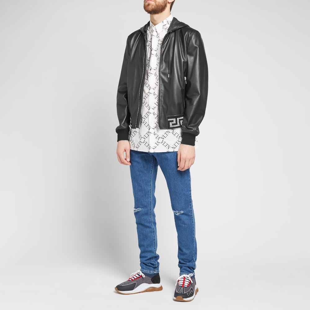 Versace Hooded Greek Rib Leather Jacket - 6