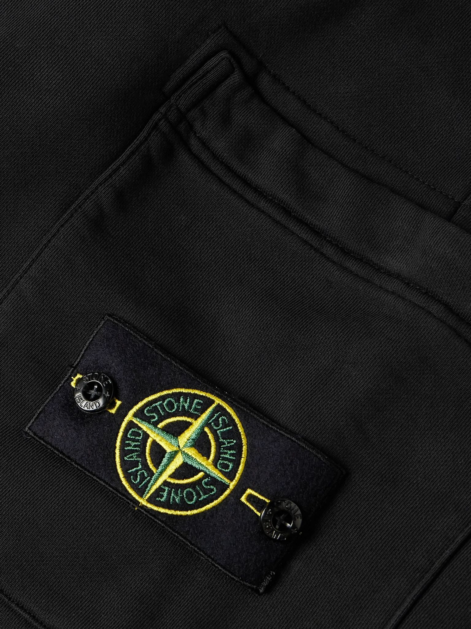 Straight-Leg Logo-Appliquéd Garment-Dyed Cotton-Jersey Drawstring Shorts Black - 6
