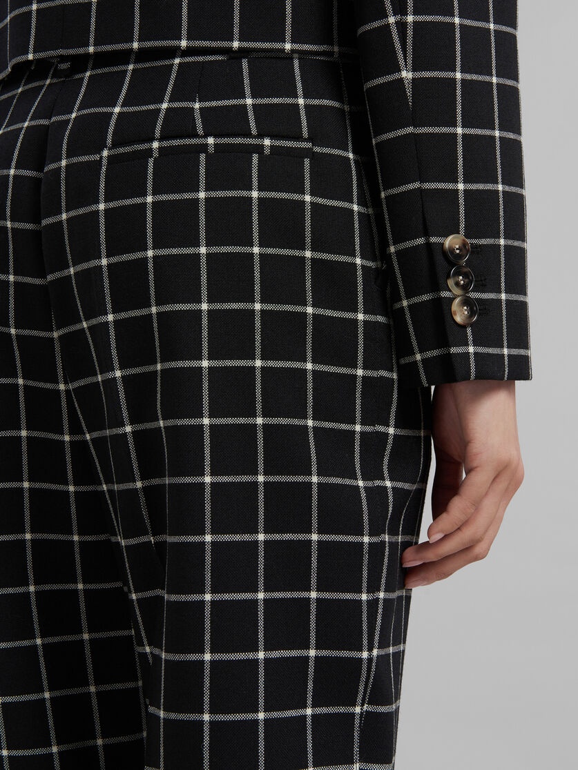 BLACK CHECKED WOOL TROUSERS - 4