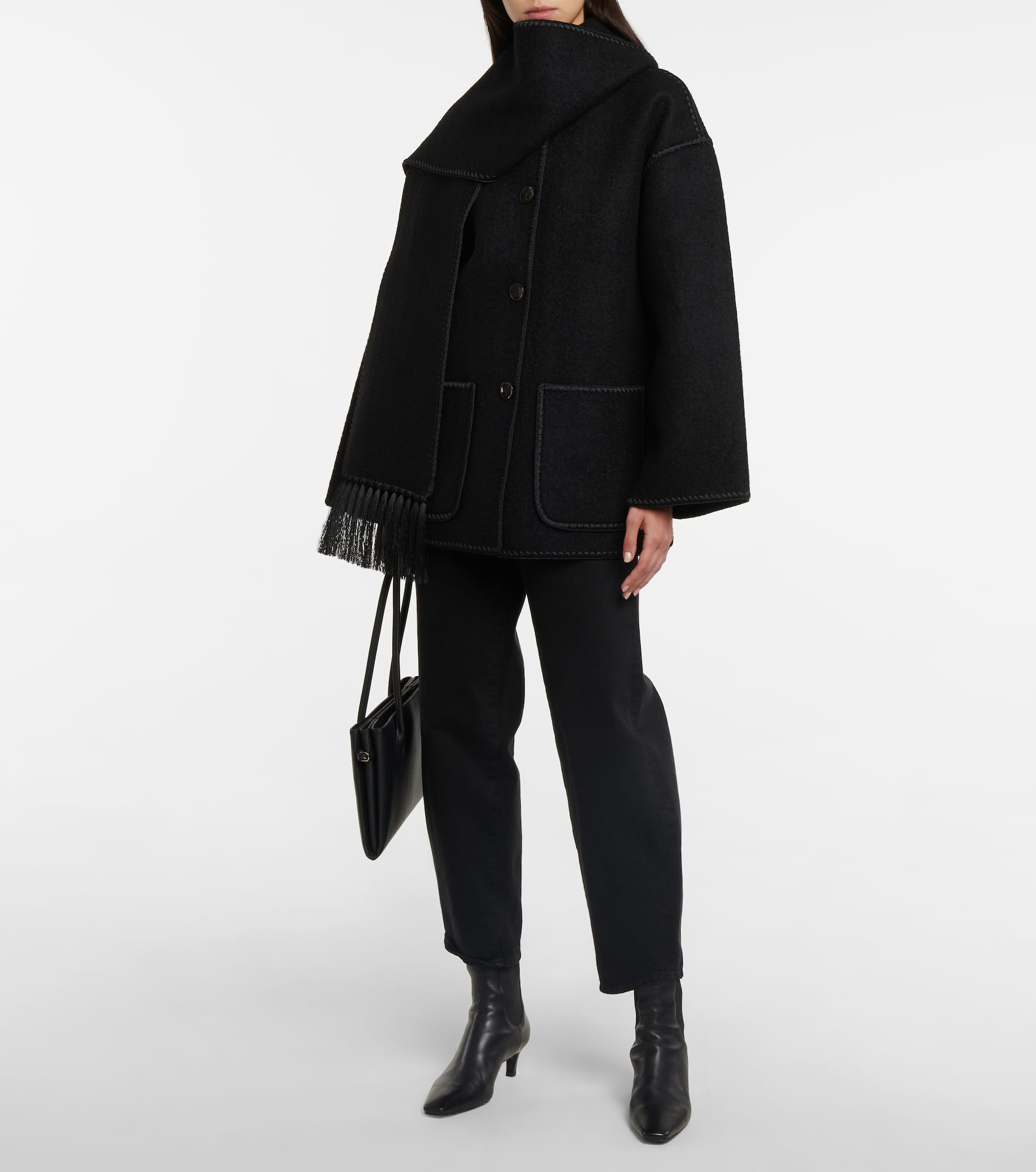 Embroidered wool-blend scarf jacket - 2