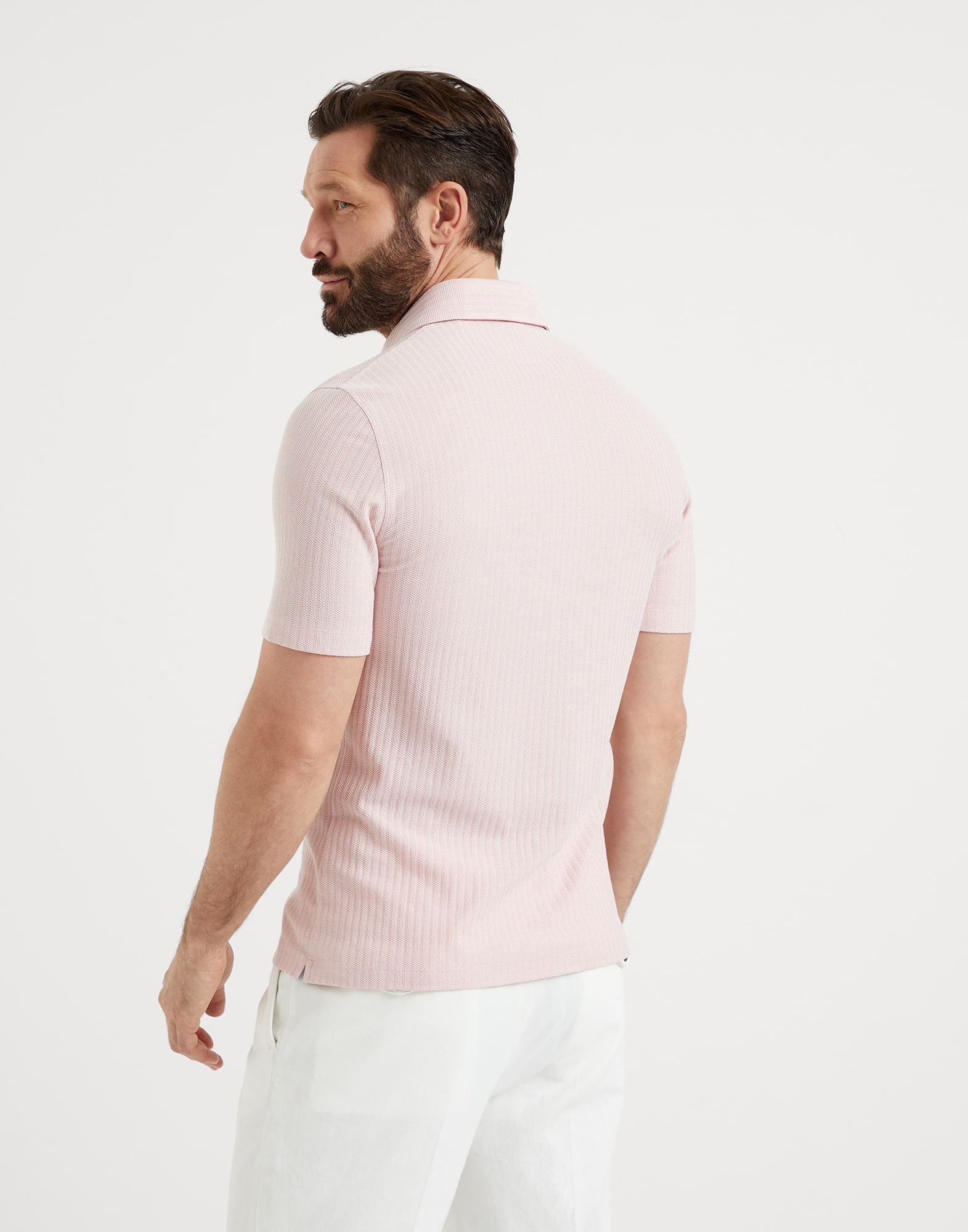 Cotton and silk textured piqué polo with shirt-style collar - 2