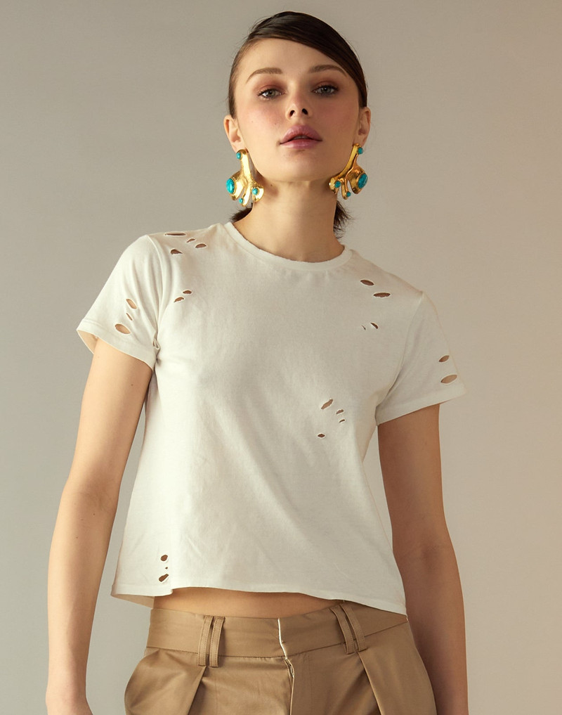 CYNTHIA ROWLEY Distressed Tee outlook