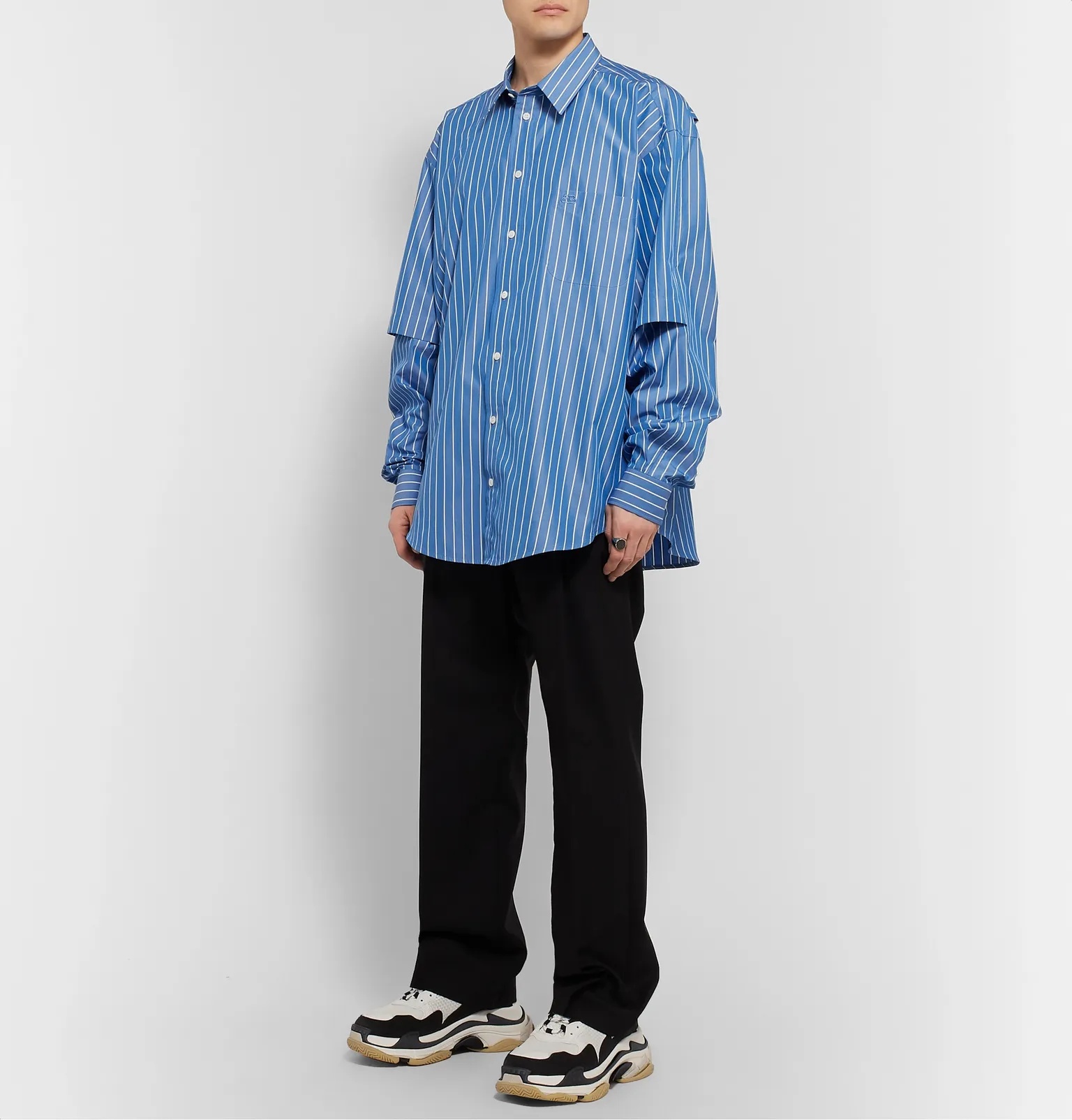 Oversized Logo-Embroidered Striped Cotton-Blend Poplin Shirt - 2