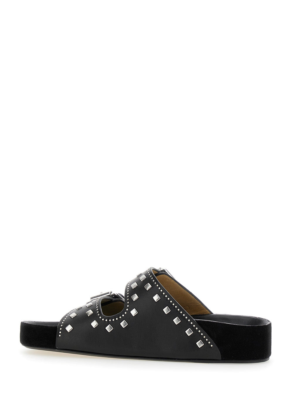 Isabel Marant Women 'Lennyo' Black Sandals With Stud Embellishments And Moulded Footbed In Leather W - 3