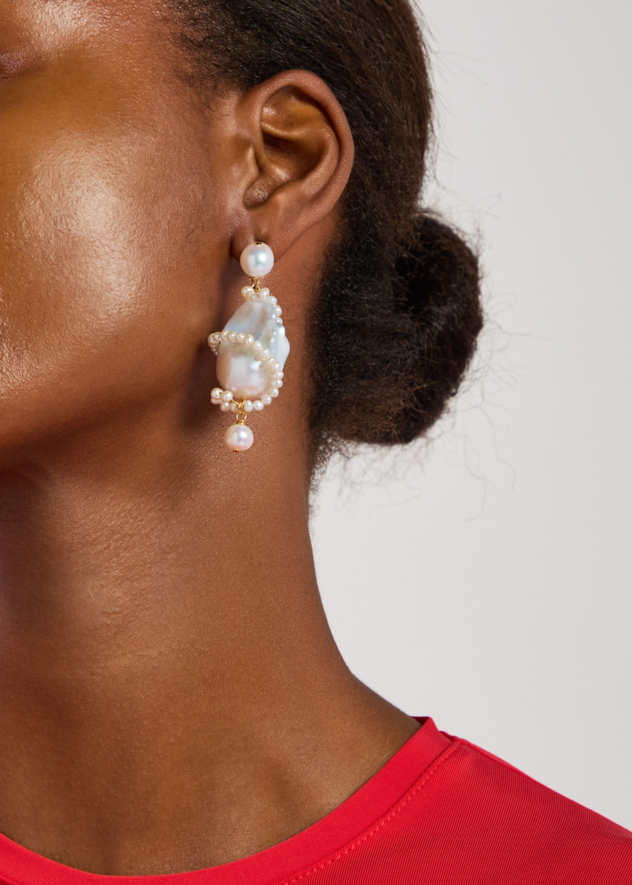 Completedworks Carvings Pearl-embellished 18kt Gold Vermeil Drop Earrings - 2