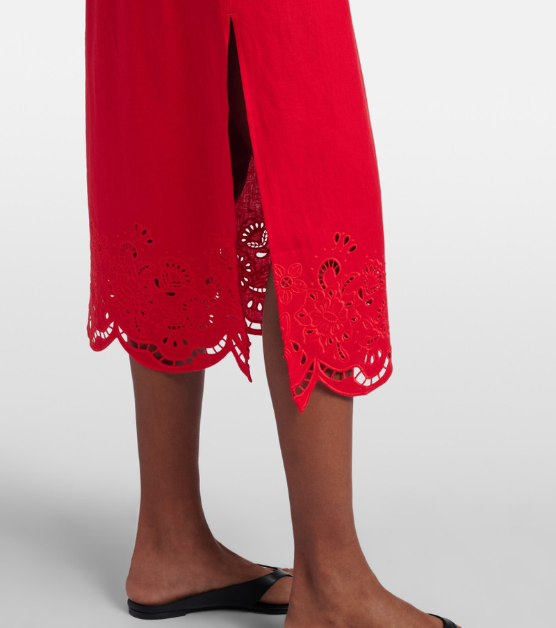 Broderie anglaise linen-blend midi skirt 5