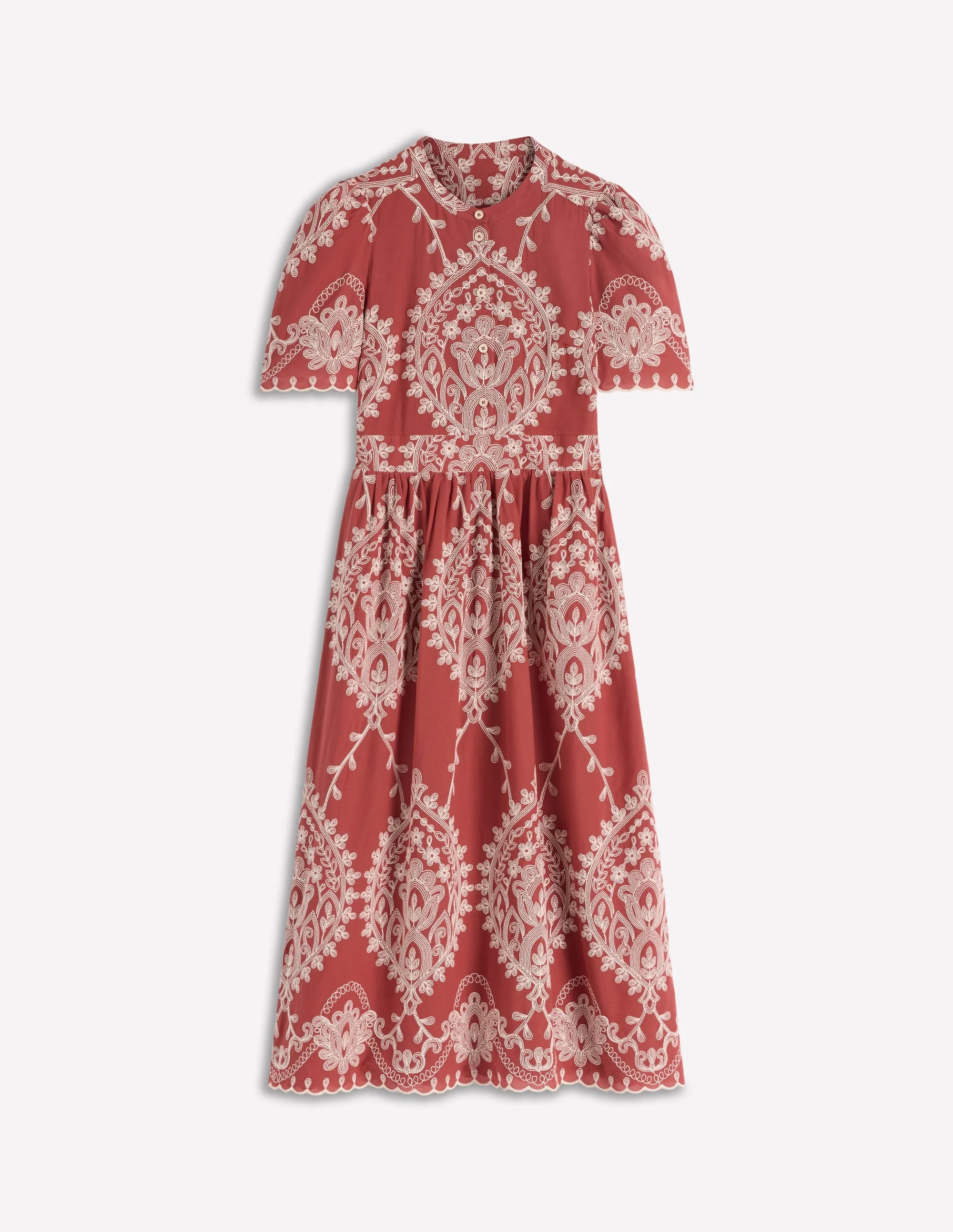 Ivy Cotton Midi Dress-Rust Embroidery - 1