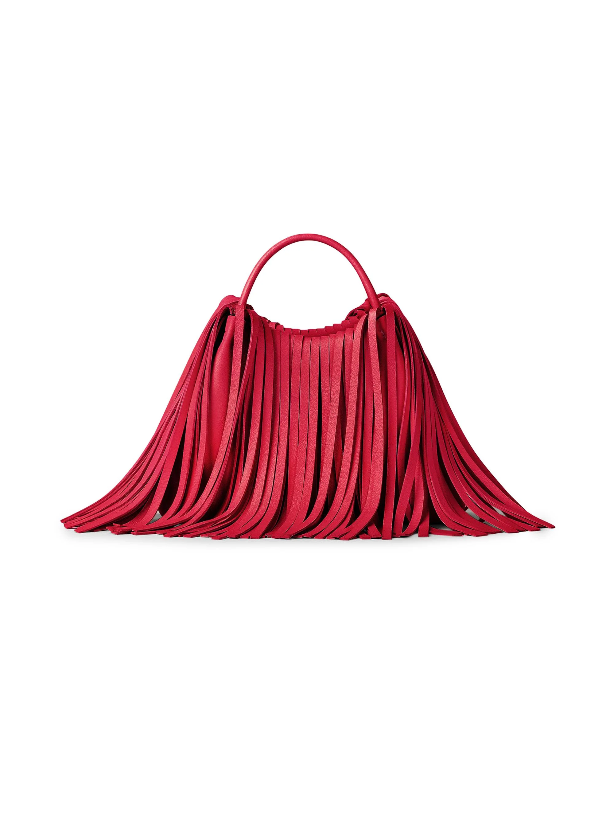 Women's Nano Facet Top Handle Bag in Leather with Fringes - Equestrian Red - 1