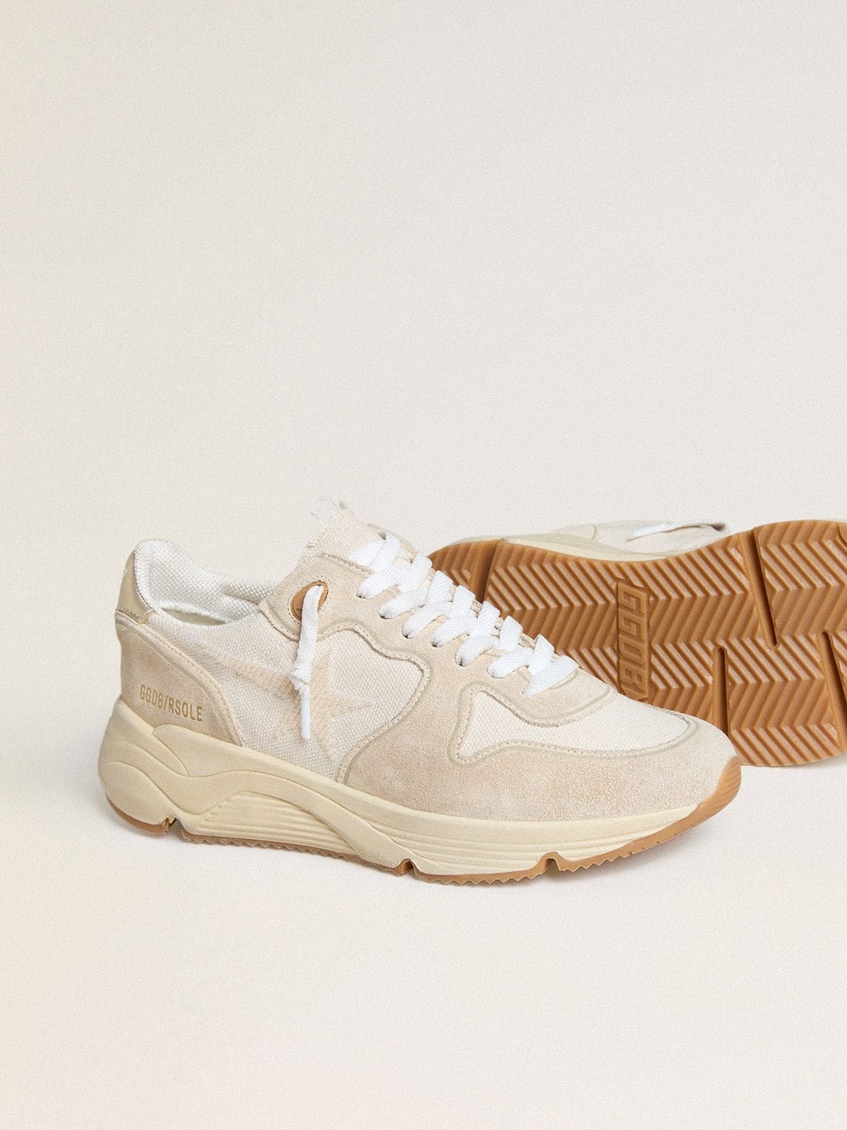 Women's Running Sole in canvas with beige star and platinum metallic leather heel tab - 3