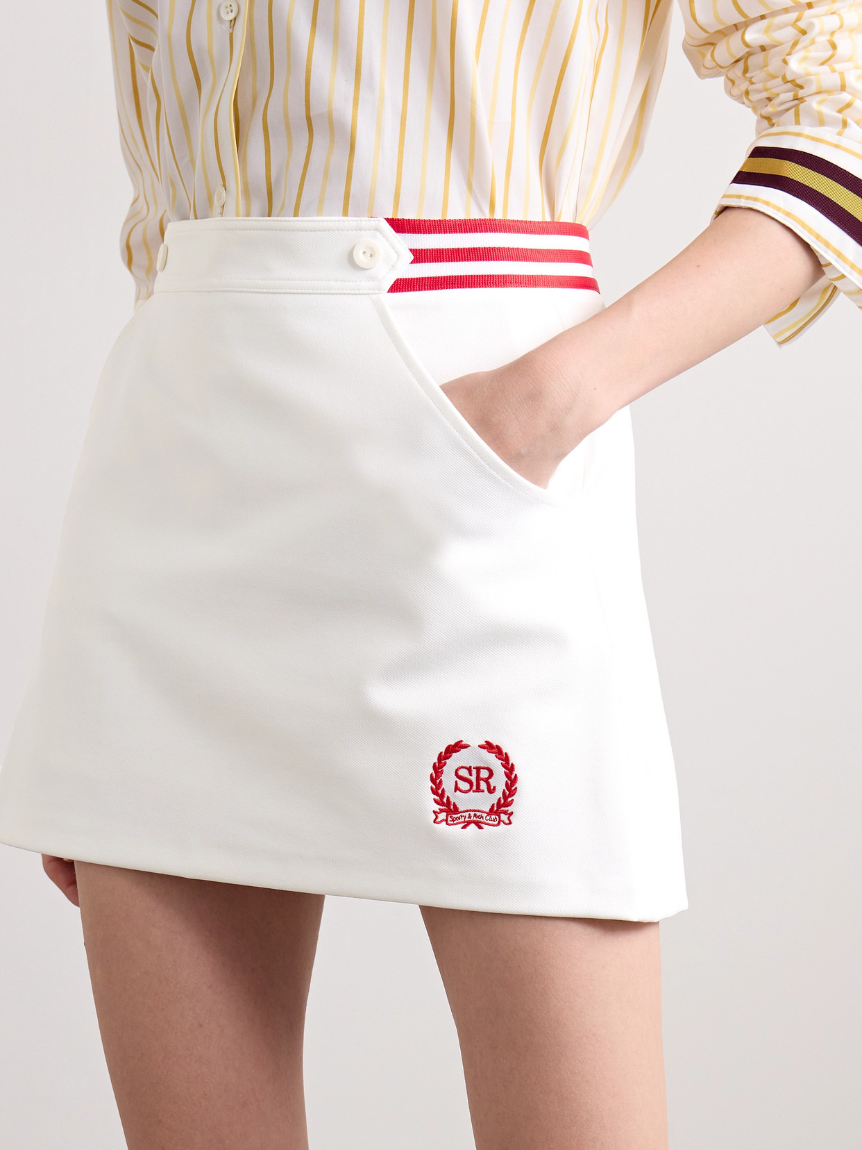 Kelly Striped Embroidered Stretch-twill Mini Skirt - 4