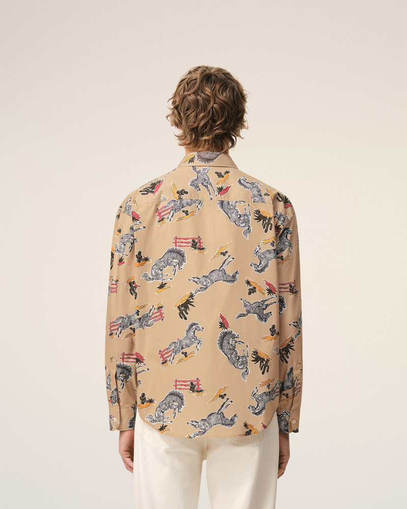 BROWN COTTON HORSE PRINTED BOXY SHIRT 5