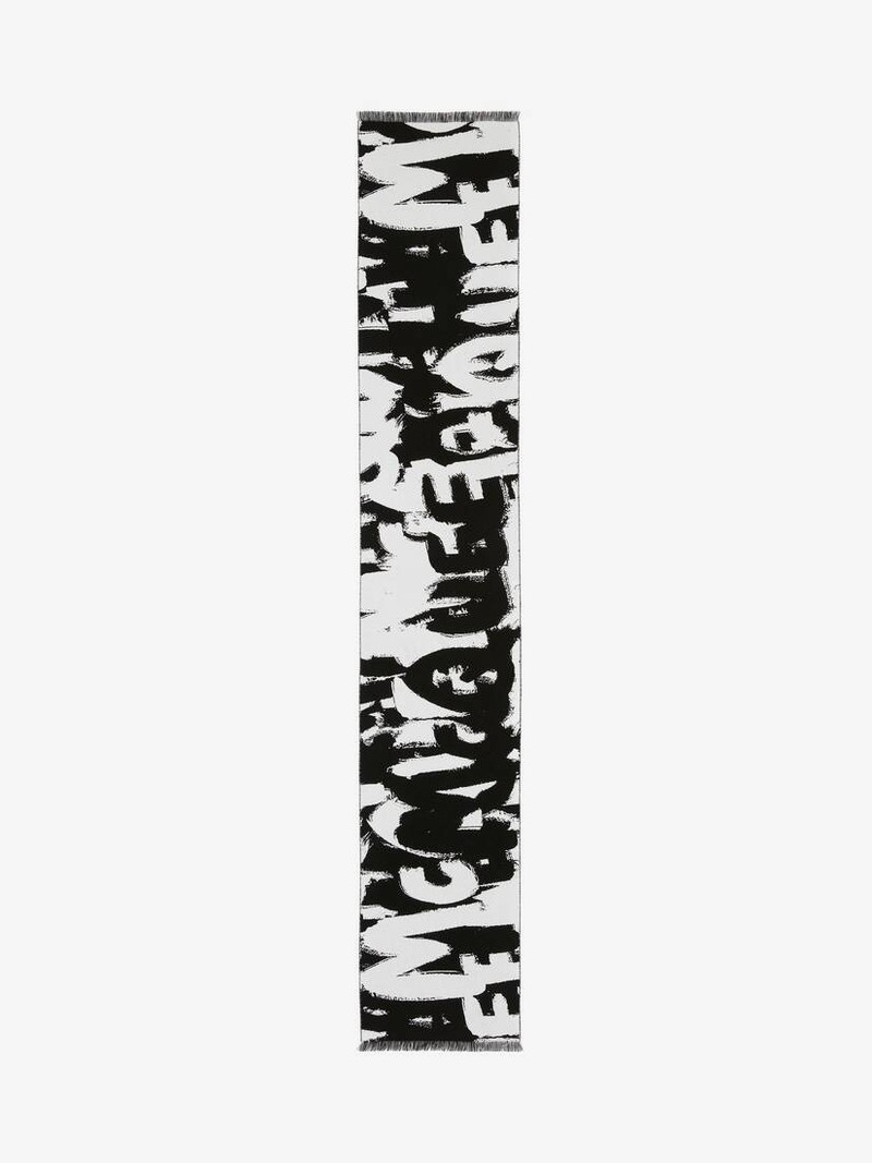 Mcqueen Graffiti Scarf in Black/ivory 1