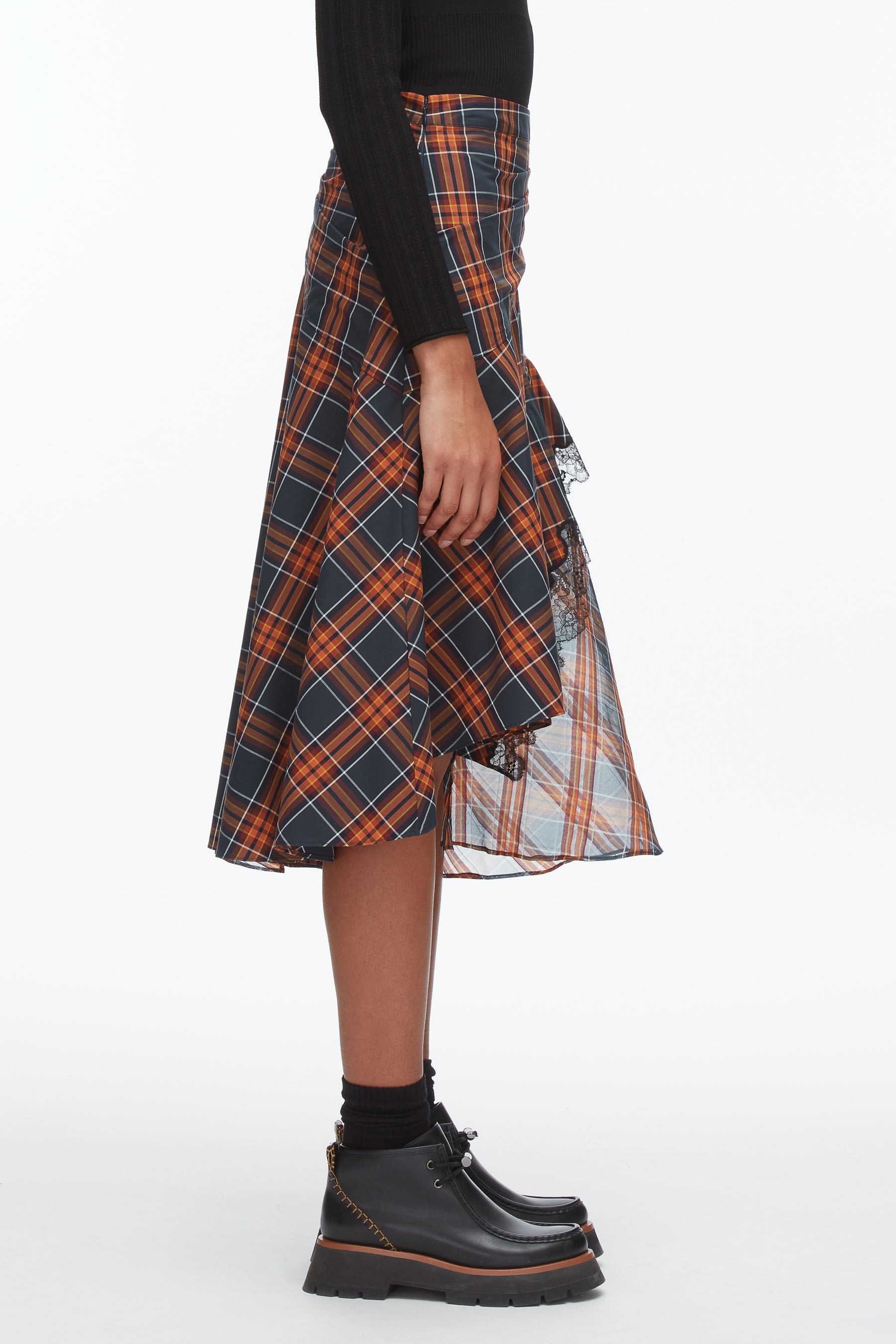 Plaid Mix Draped Midi Skirt - 4