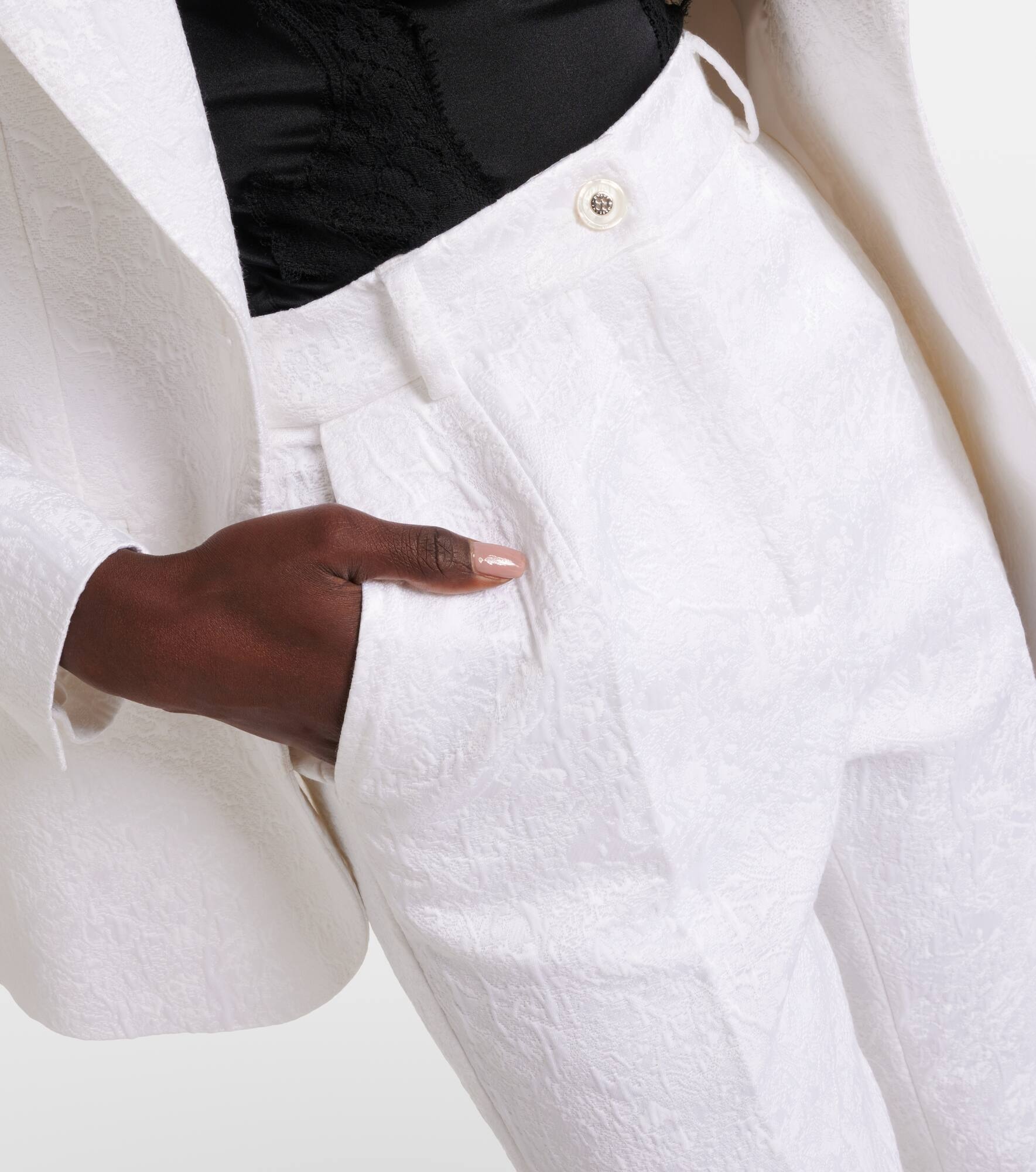 Cotton-blend brocade slim pants - 4