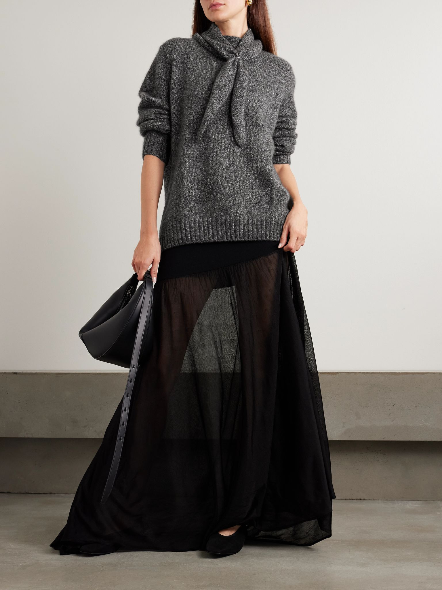 Verona organic cashmere and silk-blend sweater and scarf set Gray - 2