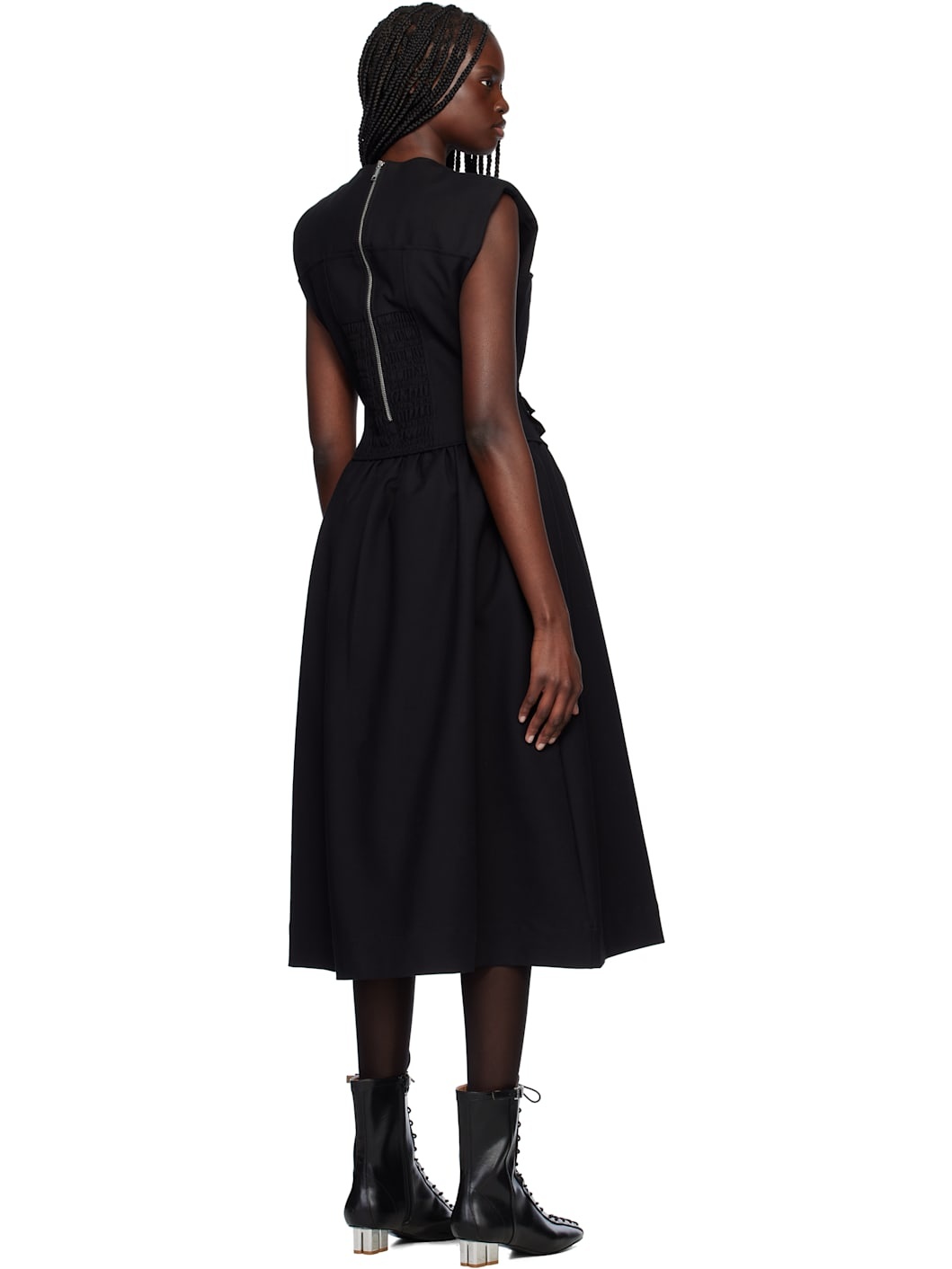 Black Heavy Cotton Corset Midi Dress - 3