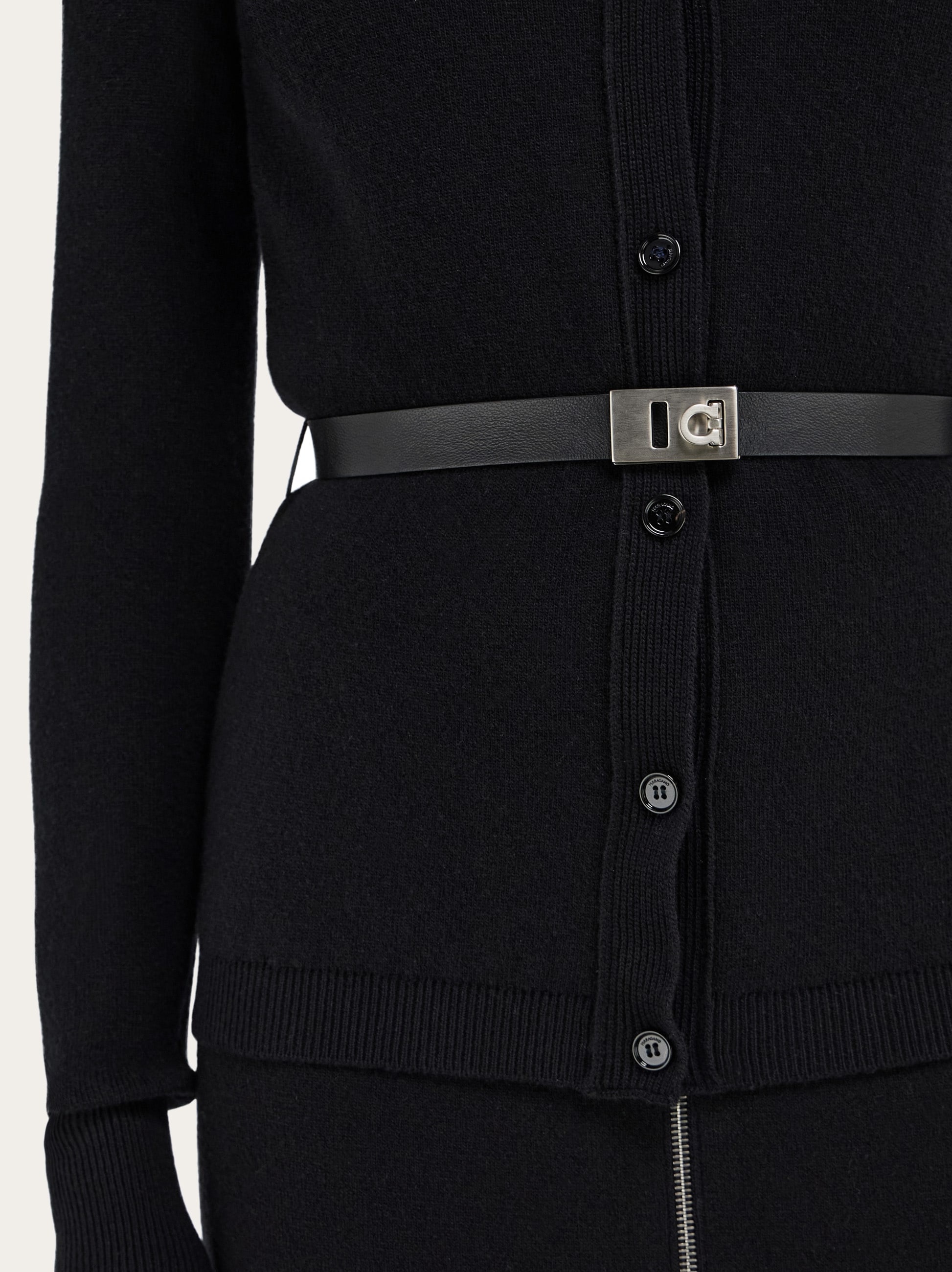 Pure wool cardigan with leather belt - 6