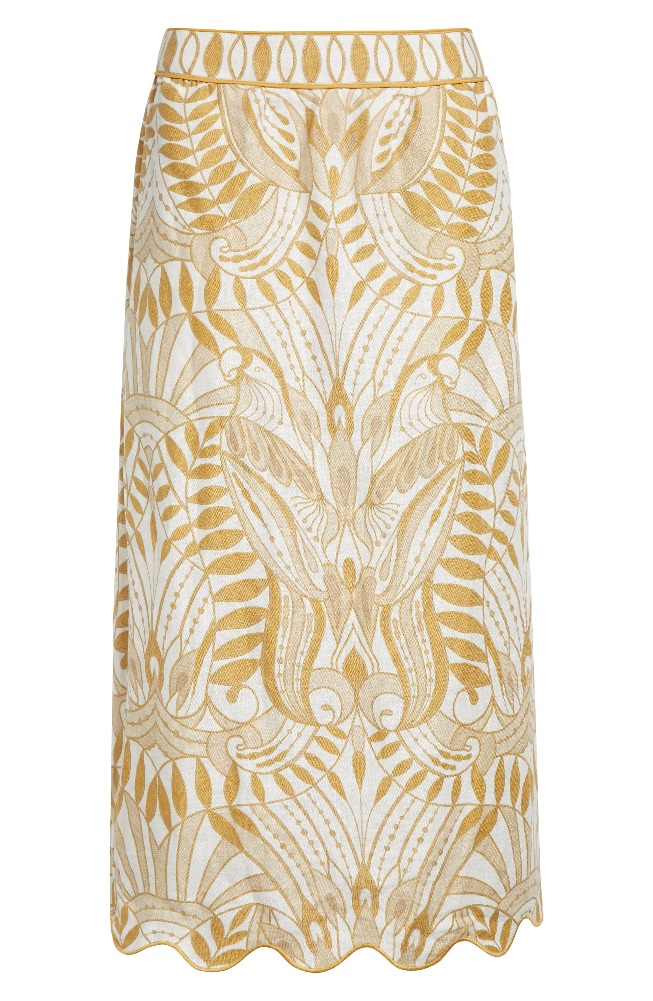 FARM Rio Lace Nature Linen Midi Skirt in Off-White at Nordstrom - 6