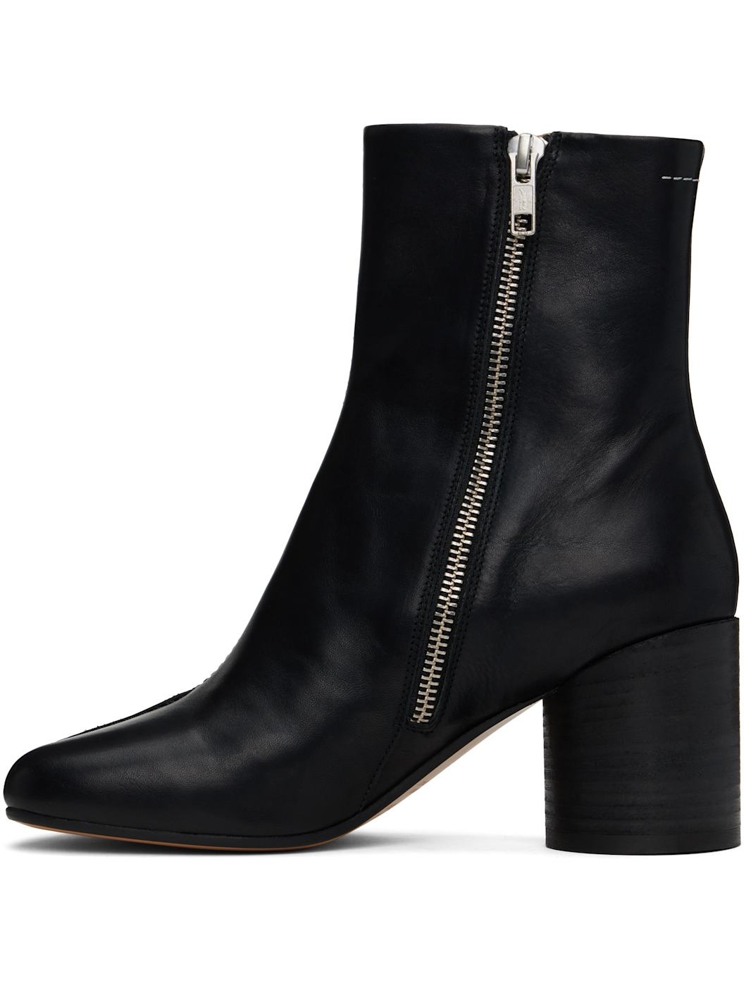 Black Stitch-Out Leather Ankle Boots - 3