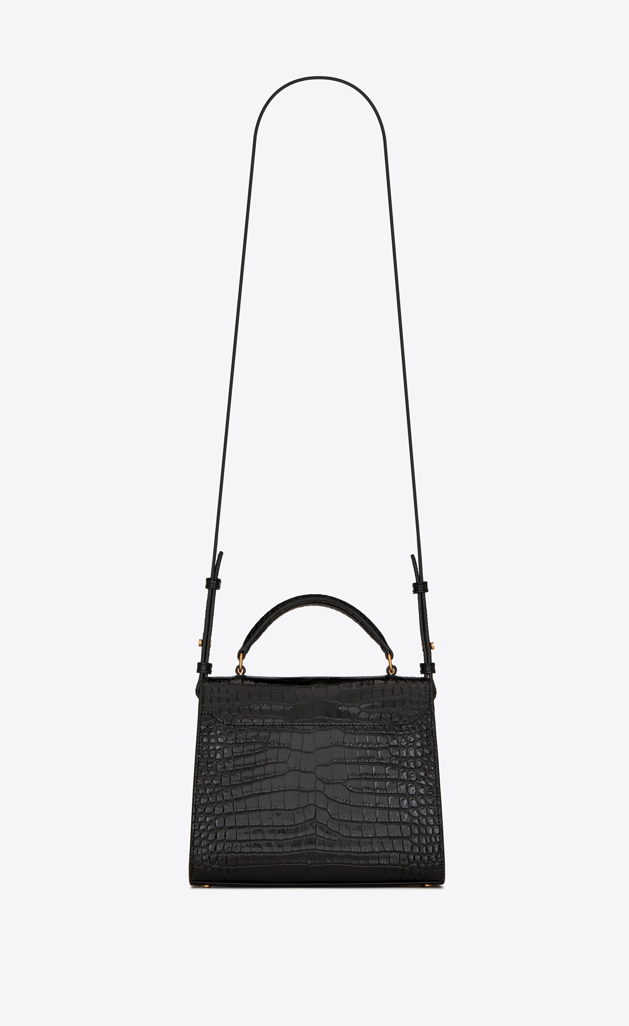 cassandra mini top handle bag in crocodile embossed shiny leather