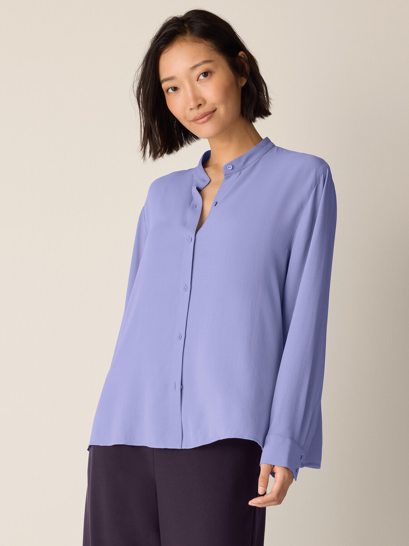 EILEEN FISHER Silk Georgette Crepe Band Collar Top outlook