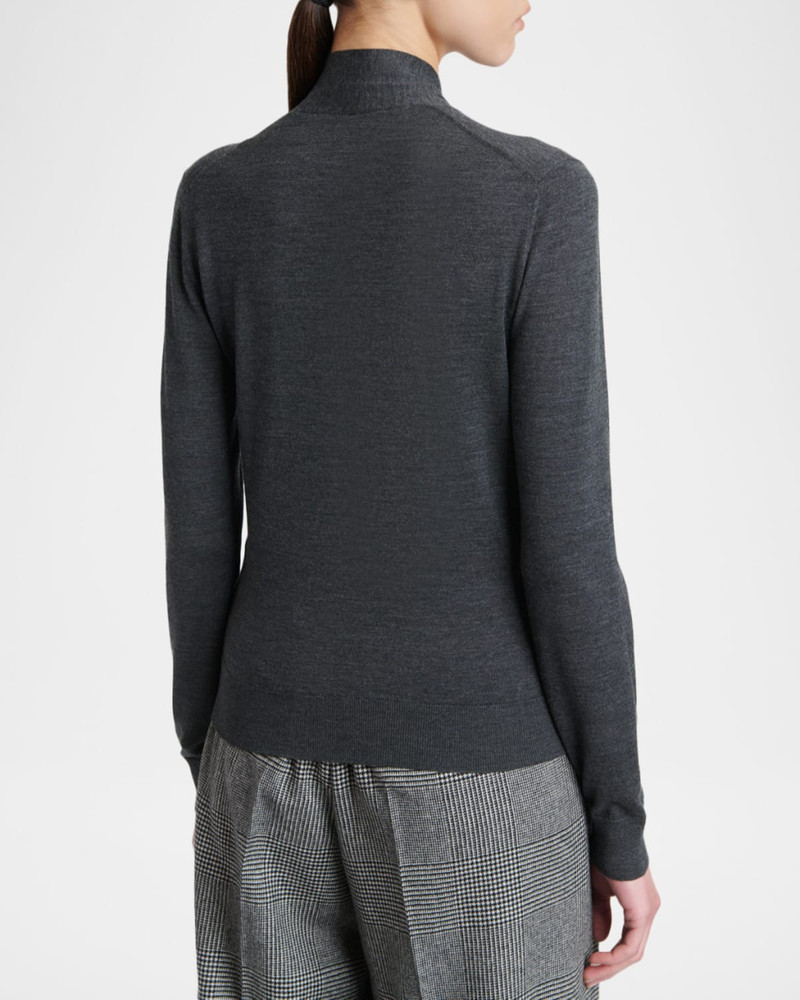 Bow V-Neck Wool Jersey Long-Sleeve Top 3