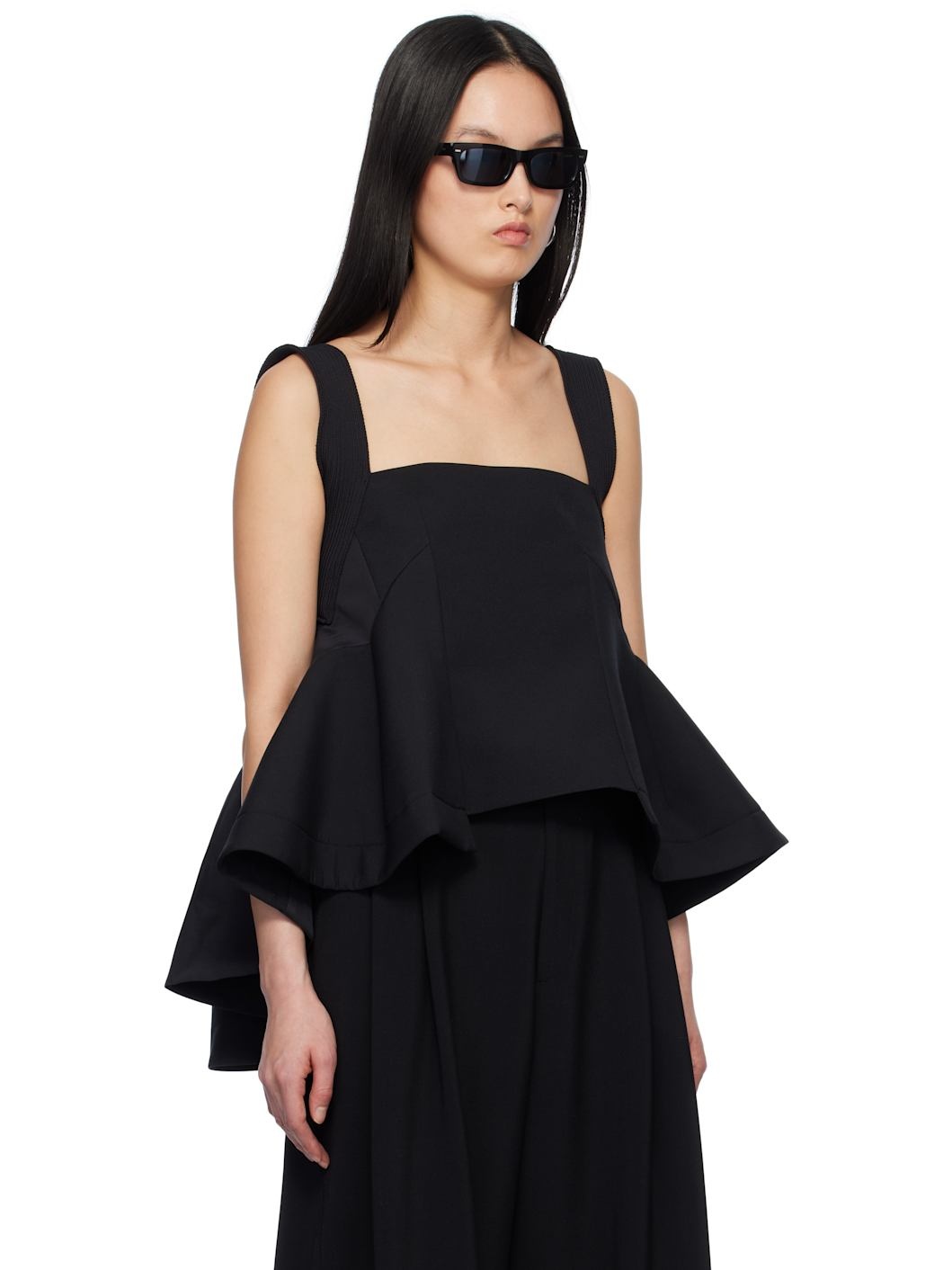 Black Matelasse Twill Mix Pullover Tank Top - 2
