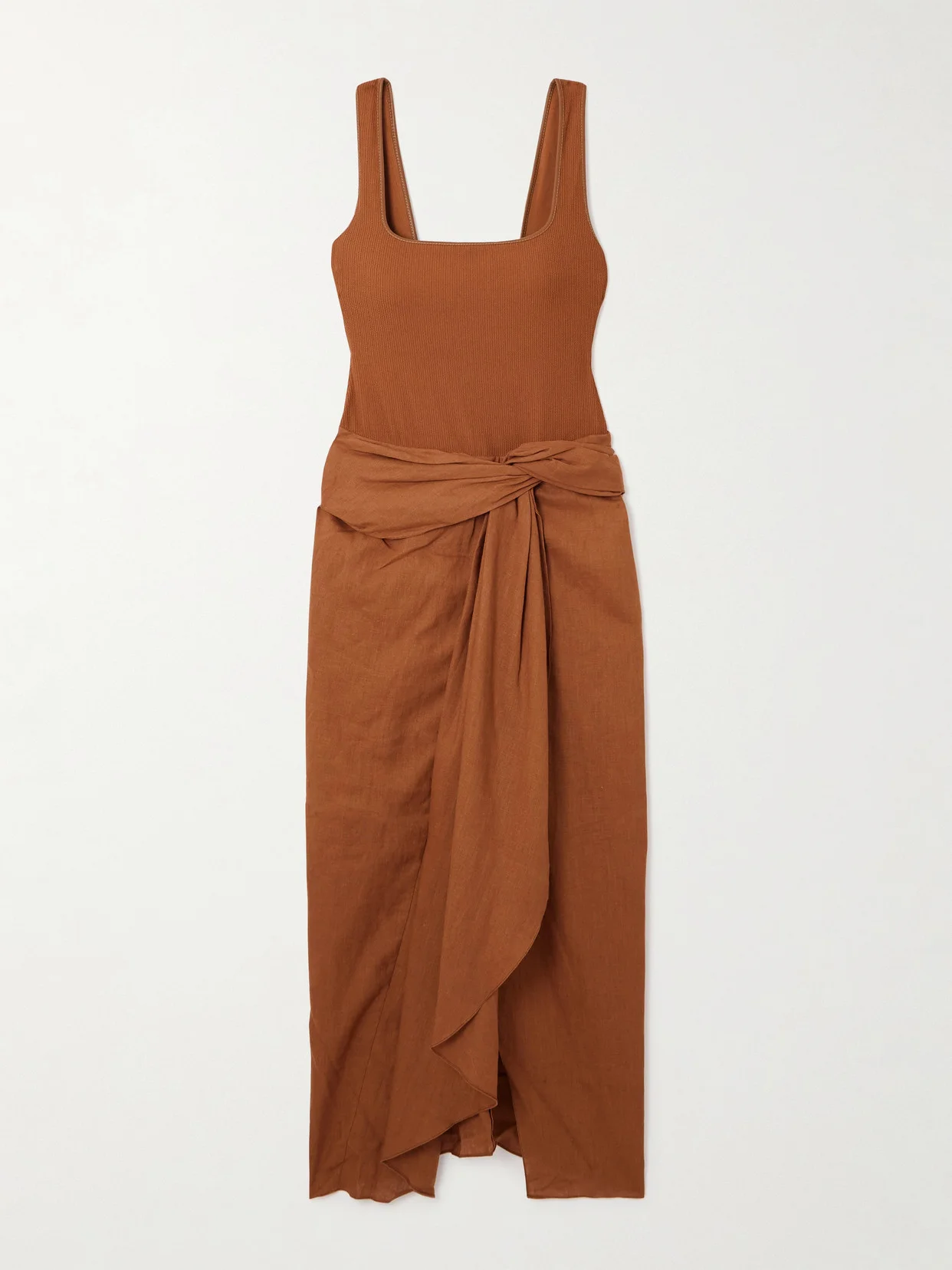 Encanto Pacifico Asymmetric Linen And Ribbed-knit Dress - 1