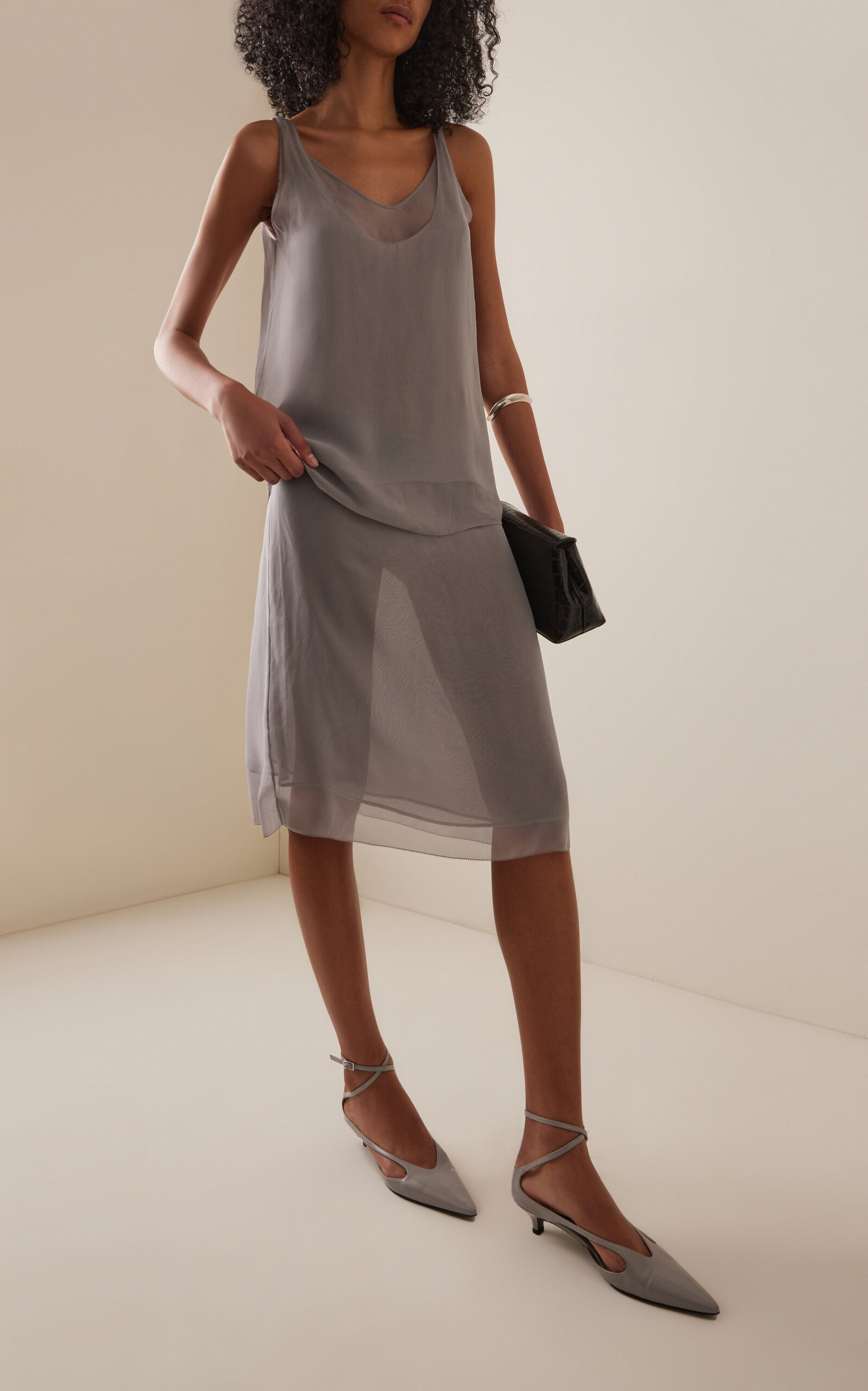 Silk-Chiffon Knee-Length Slip Skirt grey - 2