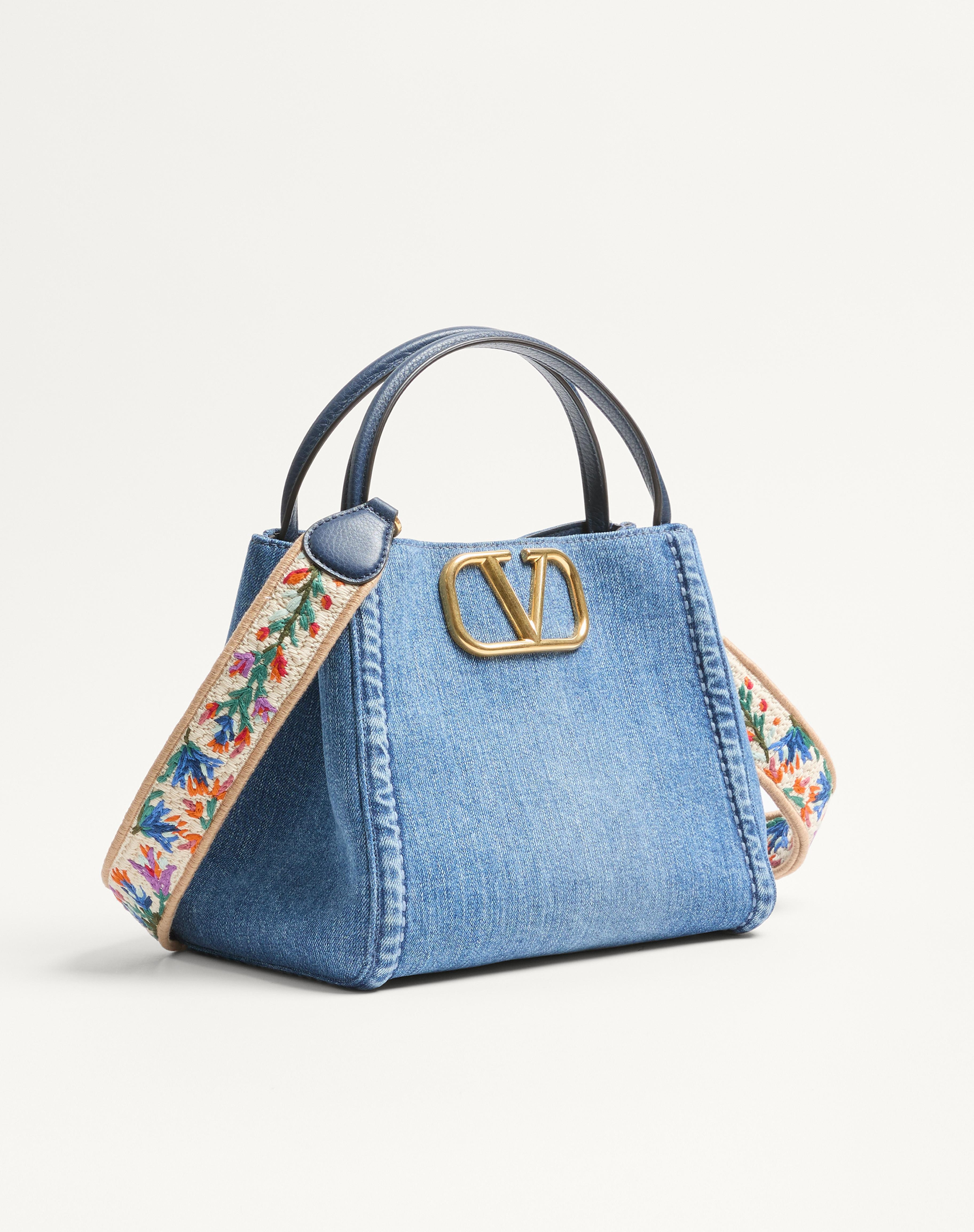 VALENTINO GARAVANI ALLTIME MEDIUM HANDBAG IN DENIM WITH EMBROIDERED STRAP - 3