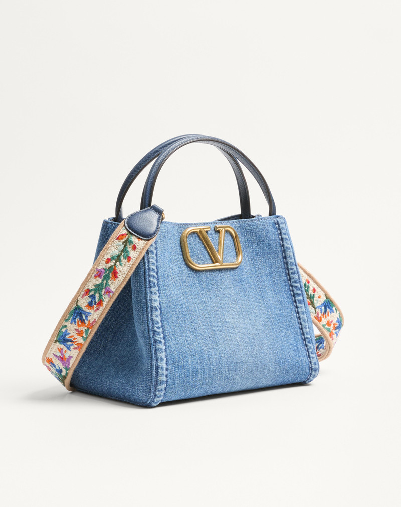 VALENTINO GARAVANI ALLTIME MEDIUM HANDBAG IN DENIM WITH EMBROIDERED STRAP 3