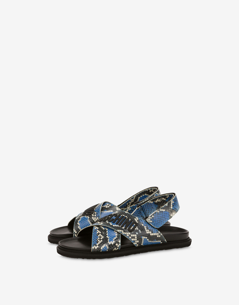 RUBBER LOGO PYTHON-PRINT SANDALS 1