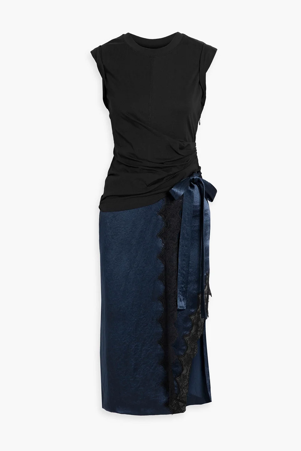 Lace-trimmed cotton-jersey and satin midi dress - 1