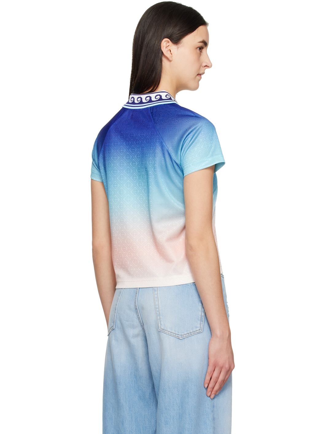 Blue & Pink Jacquard Monogram Football T-shirt - 3