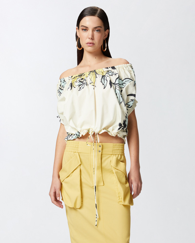 PINKO FLORAL COTTON BLOUSE WITH OPEN SHOULDERS outlook