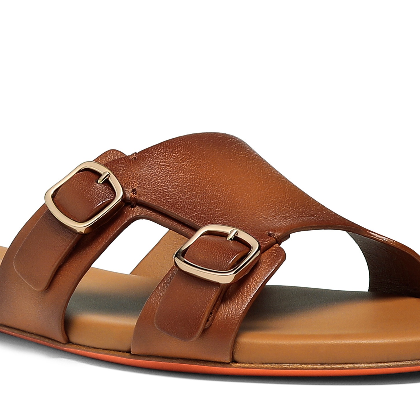Women's brown leather double-buckle Didi slide sandal - 6