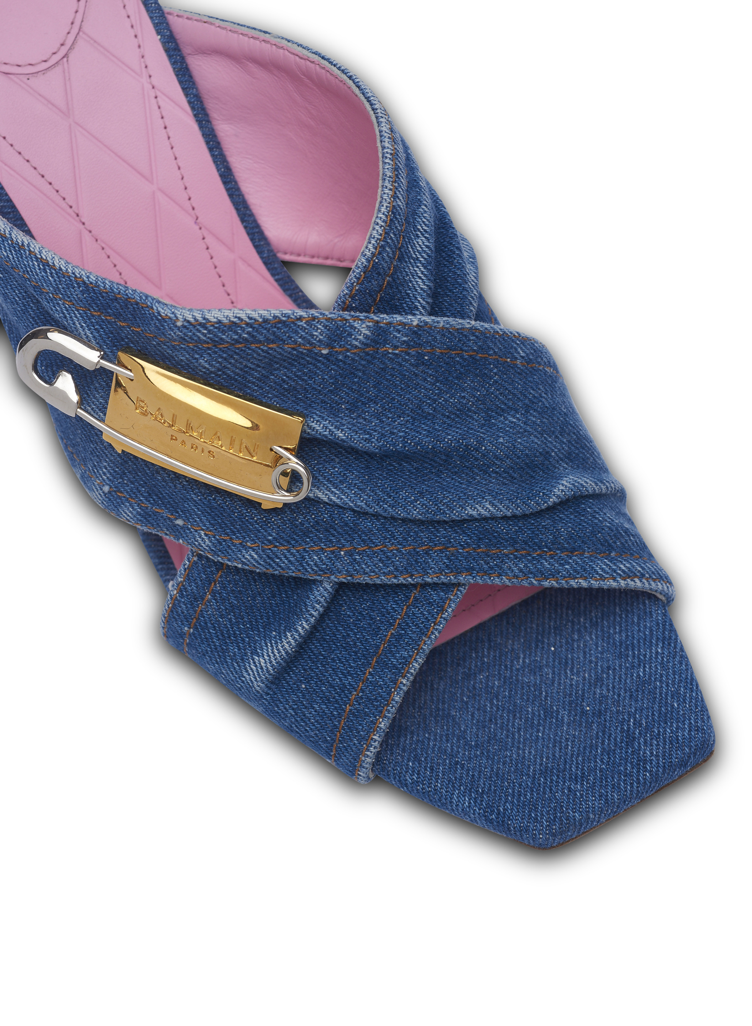 Denim Safety Pin mules - 5