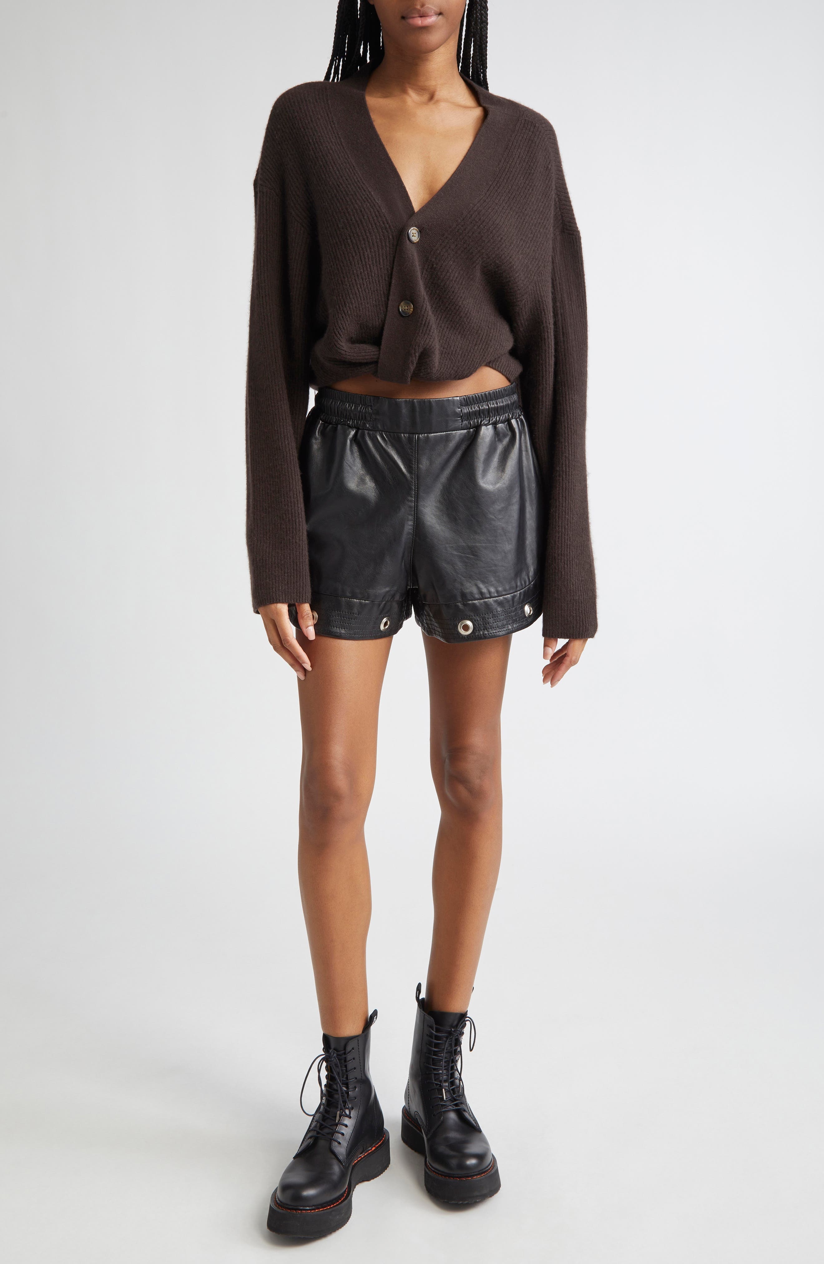 R13 Twisted Front Cashmere Rib Cardigan in Dark Brown at Nordstrom - 2