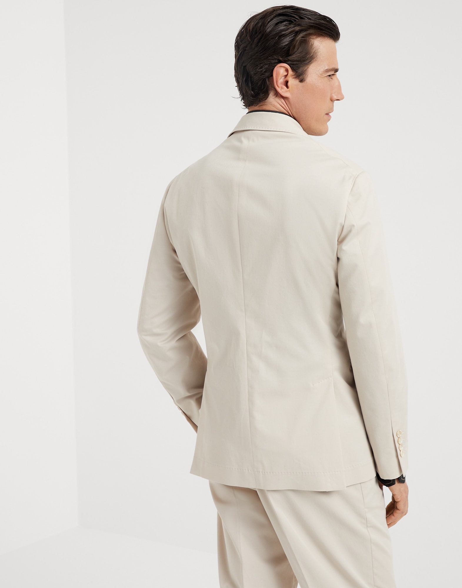 Comfort cotton and cashmere gabardine deconstructed blazer with large peak lapels and metal buttons - 2