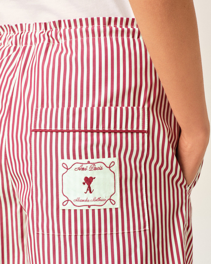 RED STRIPED COTTON SHORTS WITH AMI DE COEUR ARROW 5