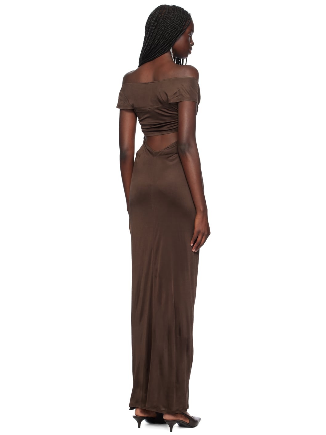 Brown Ruched Maxi Dress - 3