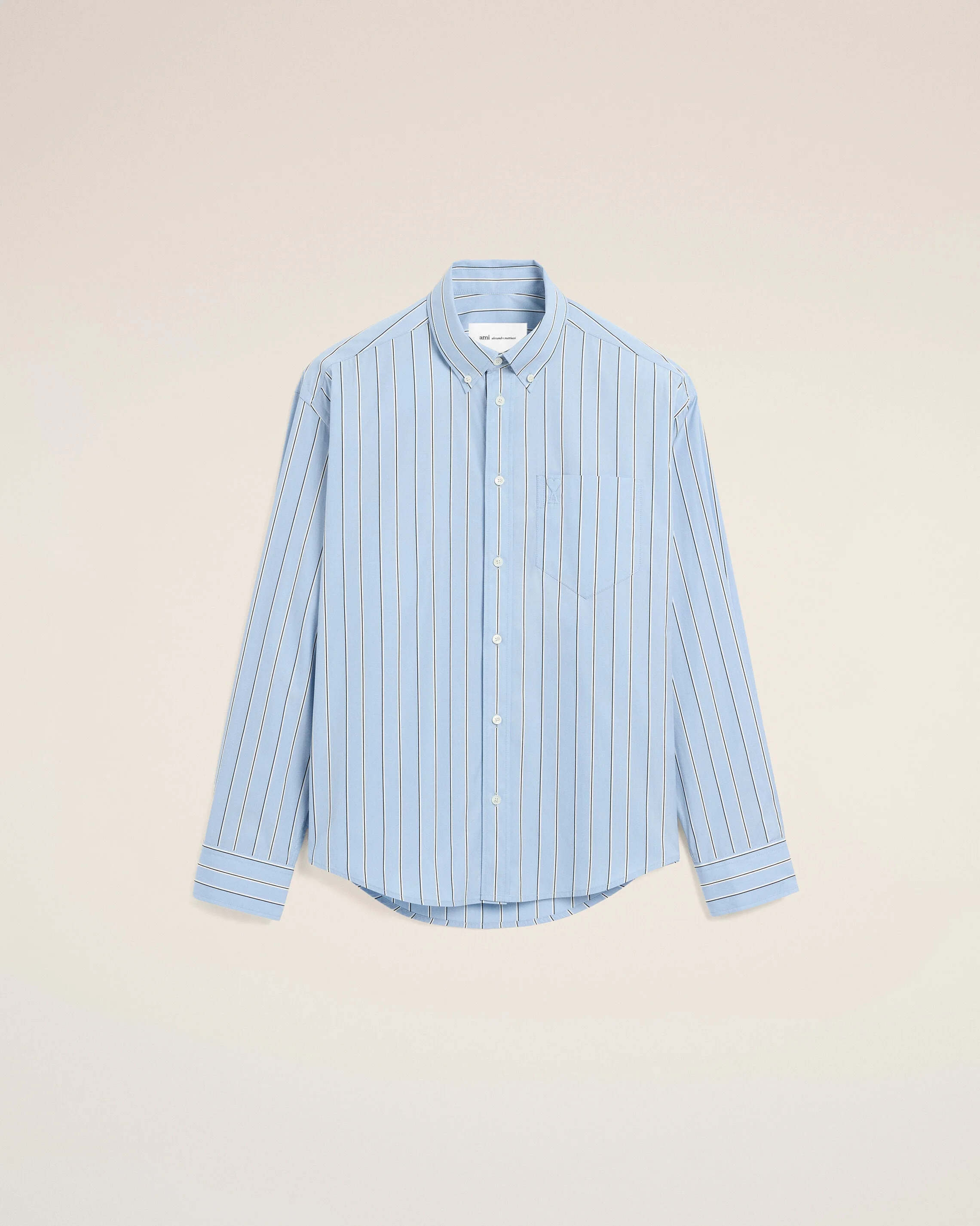 BLUE BOXY STRIPED COTTON SHIRT WITH EMBOSSED AMI DE COEUR - 1