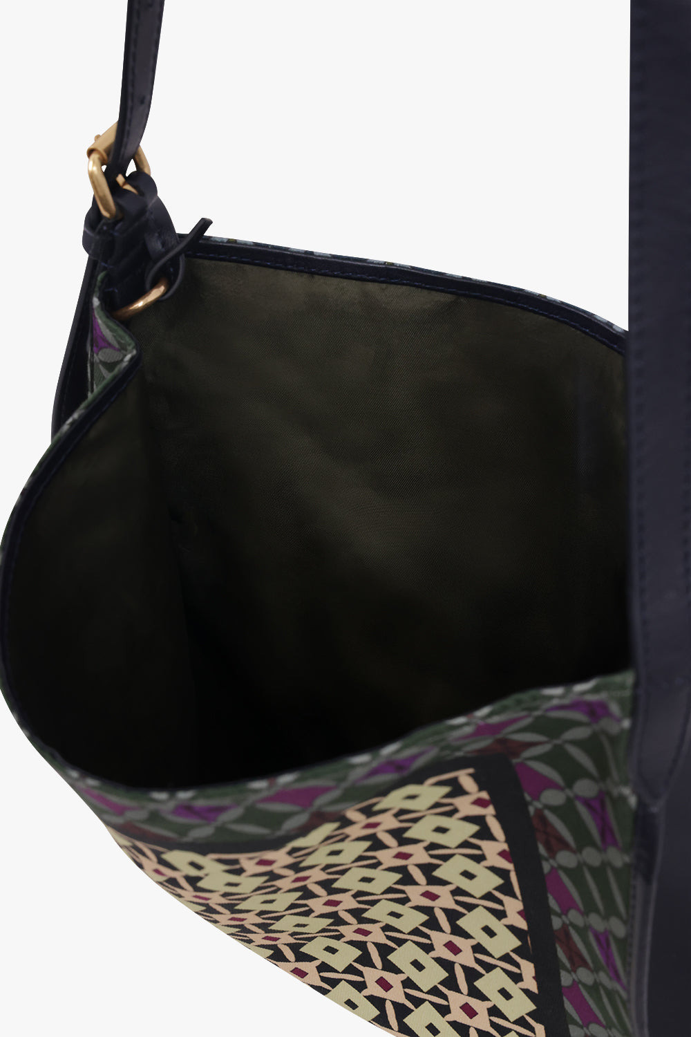 GEOMETRIC PRINT SMALL HOBO BAG WITH BELT STRAP | YELLOW/BLUE/GREEN - 4