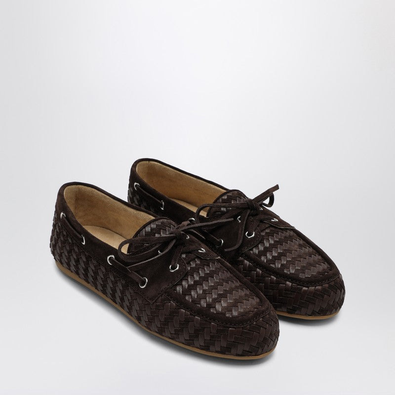 Miu Miu Brown Leather And Suede Woven Moccasins Women - 1