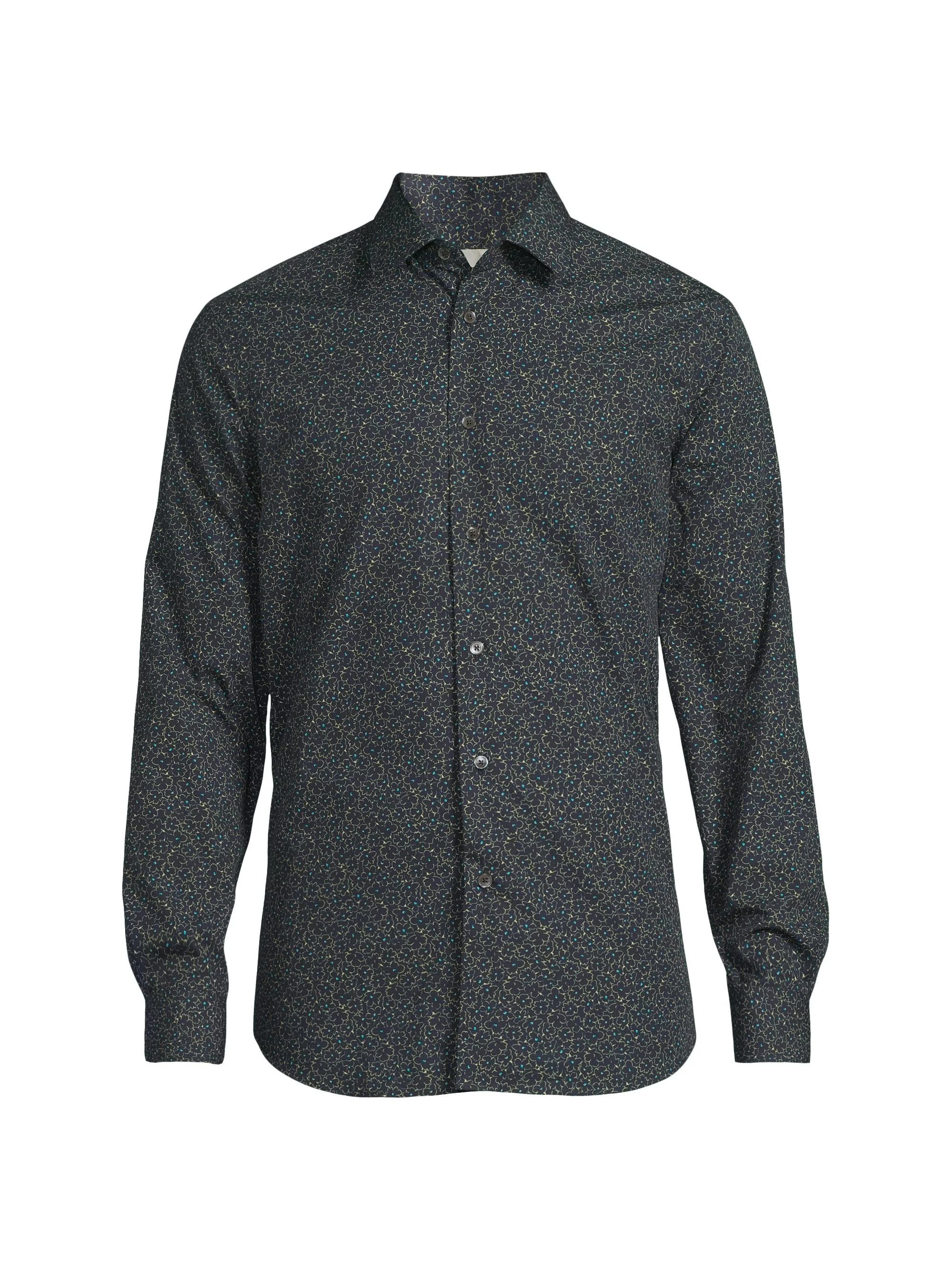 Men's Floral Cotton Tailored Button-Front Shirt - Navy - 1