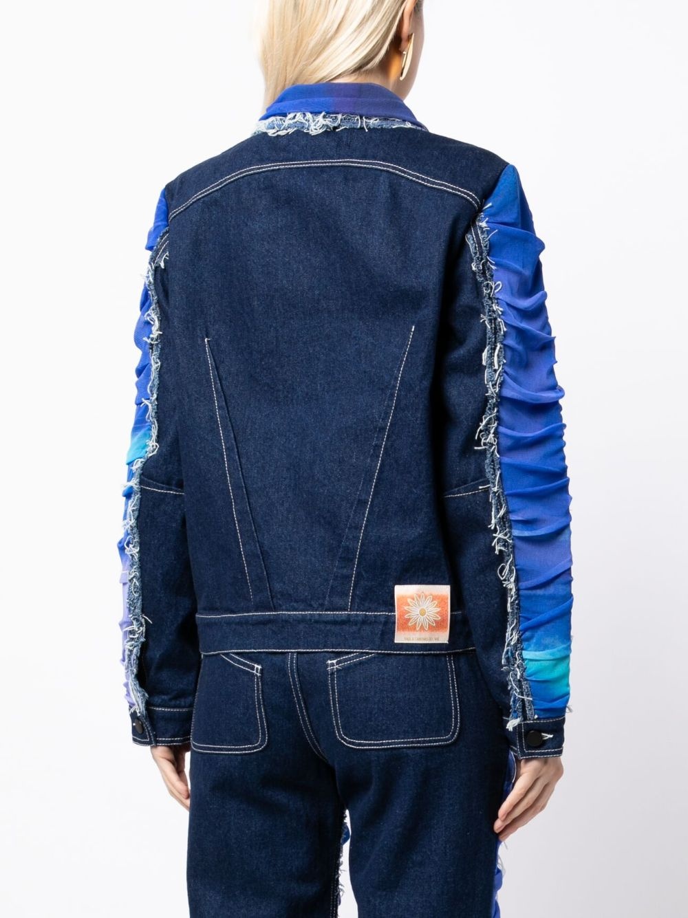 ruched frayed denim jacket - 4