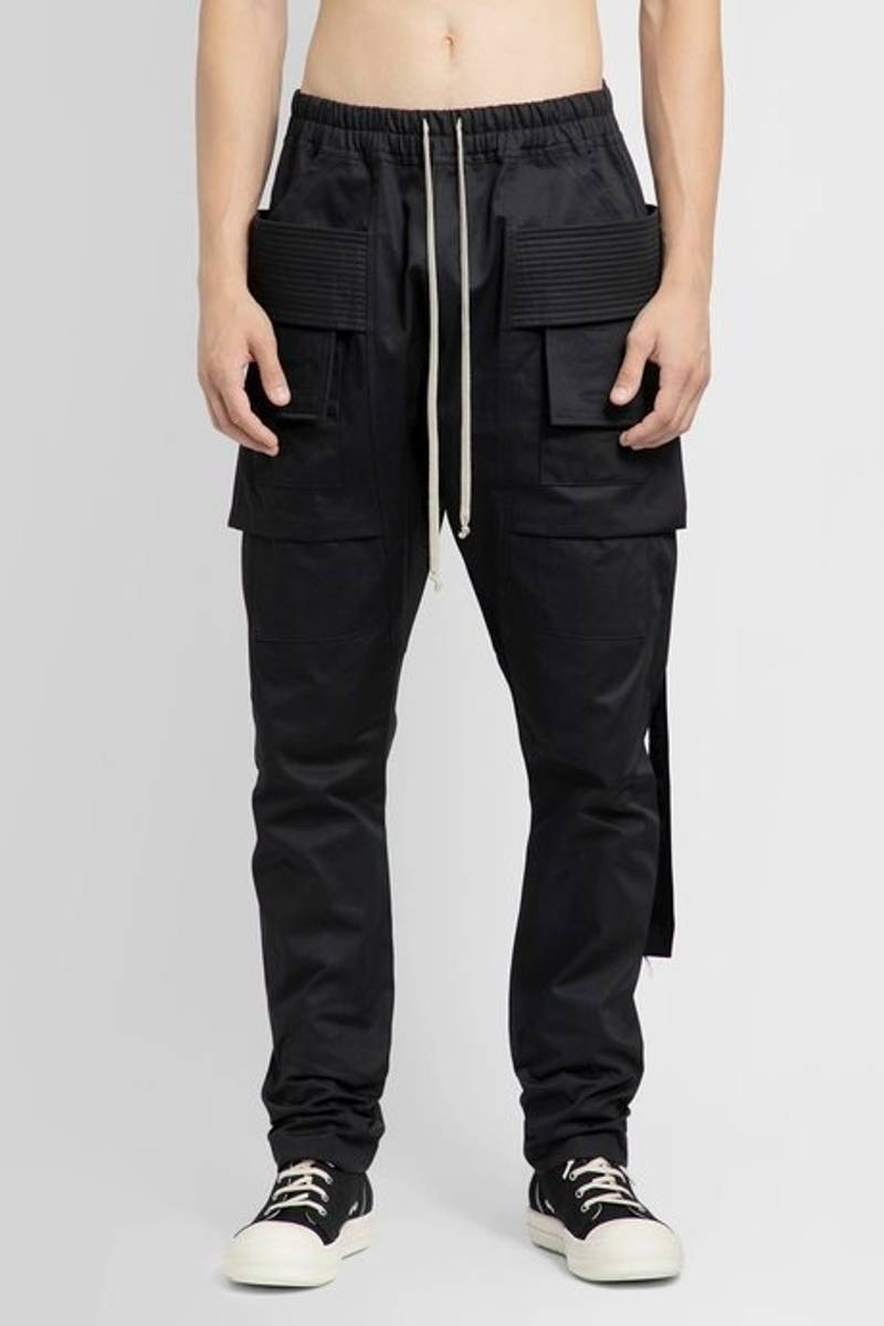 Rick owens drkshw 남자의 검정 strobe creatch 화물 바지 면 능직물 1