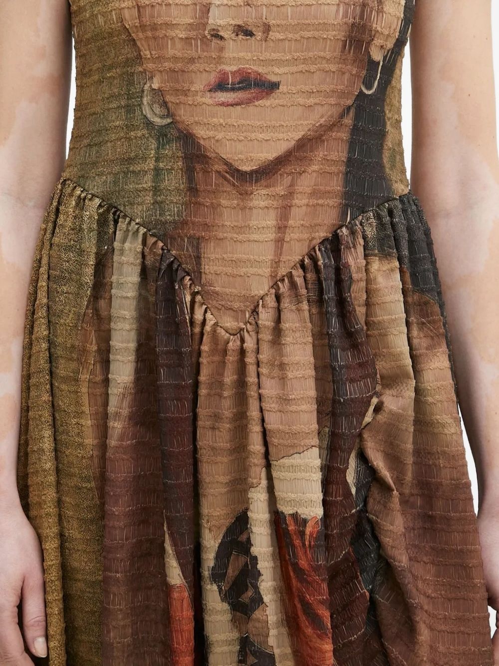 portrait-print gathered dress - 5