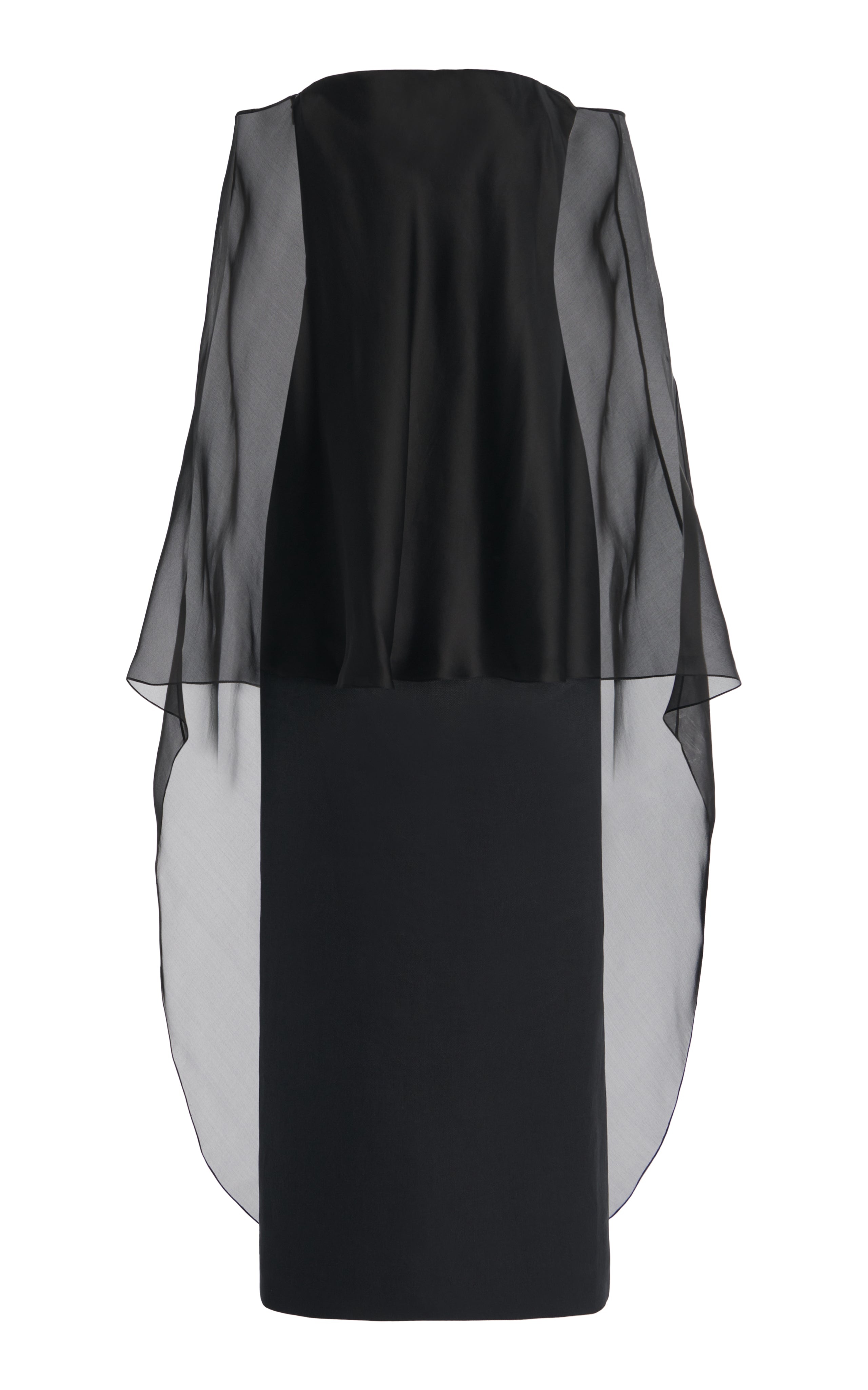 Marisha Dress in Black Textured Linen with Silk Organza Sheer Cape - 1