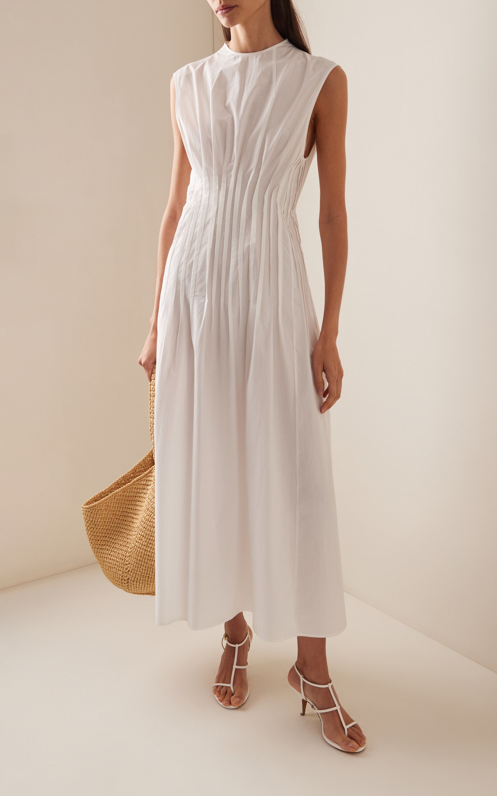 Wes Pleated Cotton Midi Dress white - 2